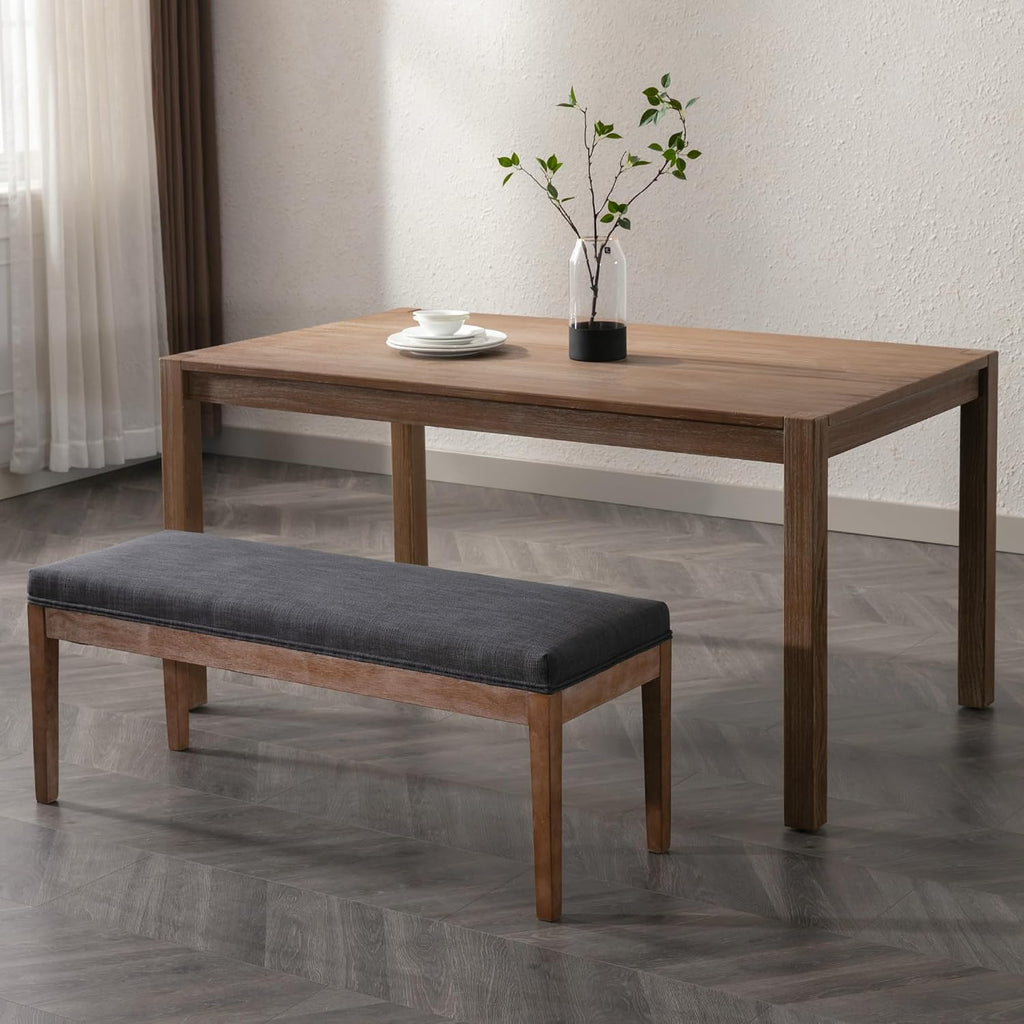 Linen Dining Bench Upholstered Entryway Bench Farmhouse Shoe Bench Seat Ottoman for Hallway Living Room Bedroom End of Bed Dining Room Kitchen, 45.5" Long, Charcoal