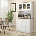 71" Tall Kitchen Pantry, Freestanding Kitchen Hutch Storage Cabinet with Glass Doors, 2 Drawers, Adjustable Shelves for Dining Room Kitchen