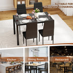 FDW | Dining Table Set for 4 | 5-Piece Glass Black Dining Table | Kitchen Table with 4 Upholstered Chairs and Faux Leather Cushions | Space-Saving and Modern Design | for Dining Room, Easy to Assemble