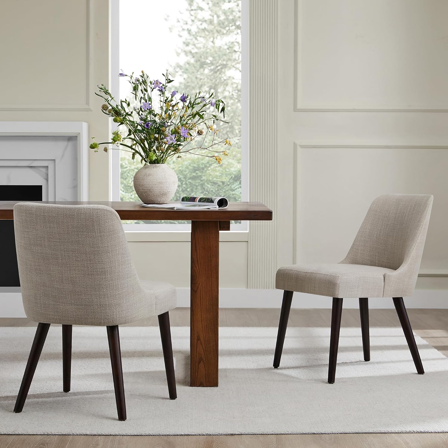 CHITA Mid-Century Modern Dining Chair, Upholstered Fabric Accent Chair for Dining Room, Set of 4,Beige