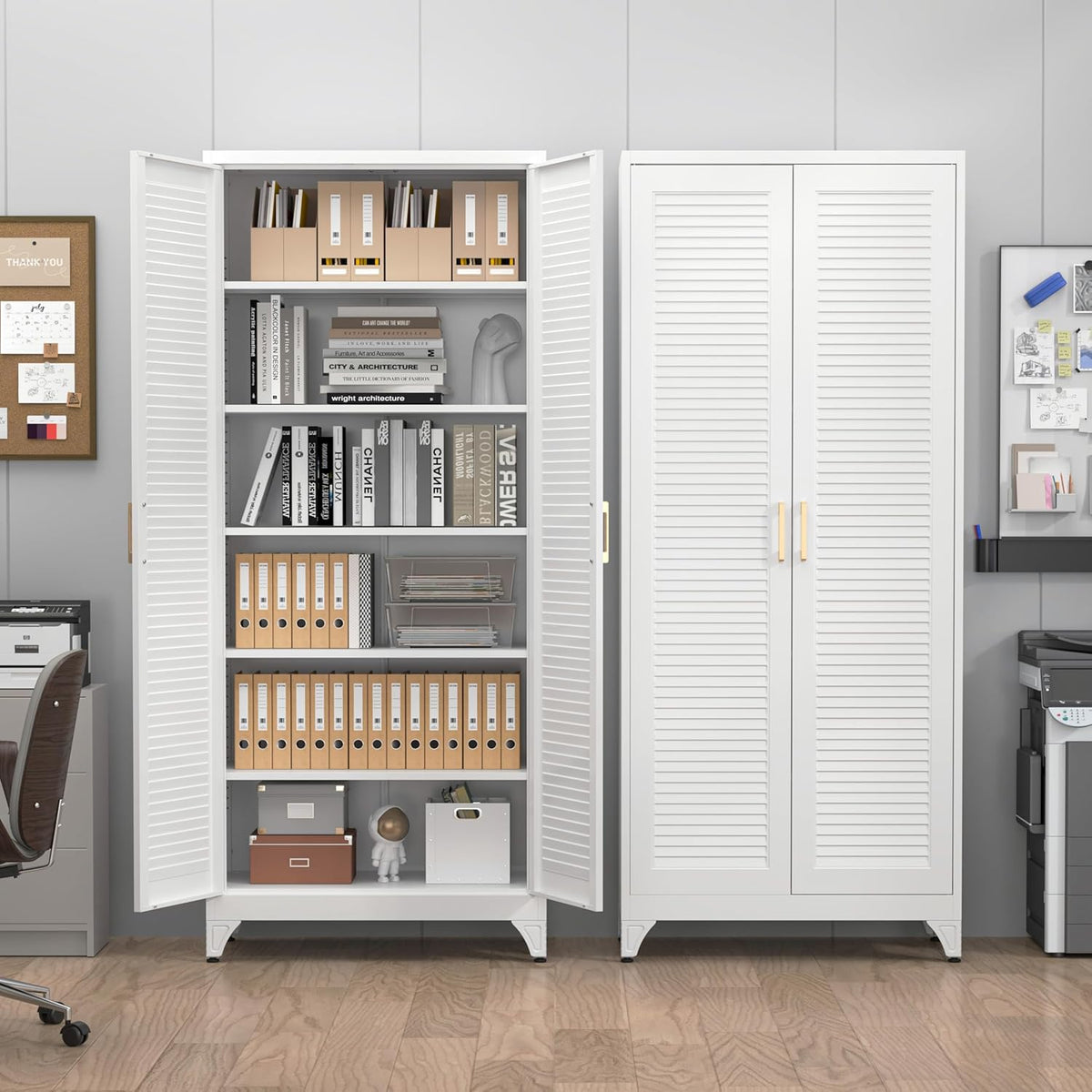 Kitchen Pantry Cabinet, 75" Tall White Metal Storage Cabinet with Doors and Shelves, Kitchen Cabinet for Kitchen, Dining Room, Living Room, Bathroom, Garage and Office