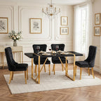 Black Dining Table Set for 4, 55" Black Glossy Top with Gold Metal Legs, Modern Dining Table Set for 4 & Velvet Tufted Chair with Gold Nailhead Trim, Luxry Kitchen Table Set Ideal for Dining Room,APT