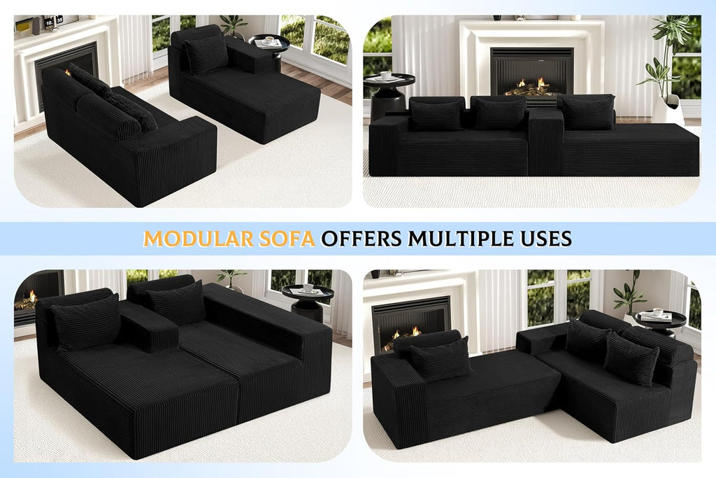 105" Modular Sectional Sofa for Living Room,Cloud Couch with L-Shape Chaise | Couch with Deep Seat, Memory Foam Cloud Sectional Couch, No Assembly, Luxury Velvet (Black, Right)