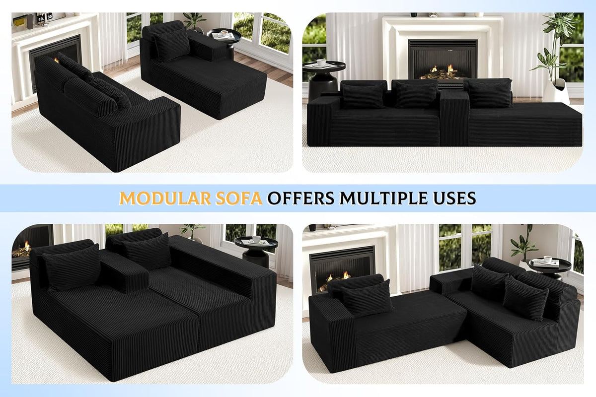 105" Modular Sectional Sofa for Living Room,Cloud Couch with L-Shape Chaise | Couch with Deep Seat, Memory Foam Cloud Sectional Couch, No Assembly, Luxury Velvet (Black, Right)