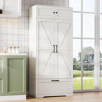 Tall Kitchen Pantry Cabinet, 72" Freestanding Storage Cupboard with Wine Bottle Rack & Adjustable Shelves, Kitchen Storage Cabinet for Dining Room, White