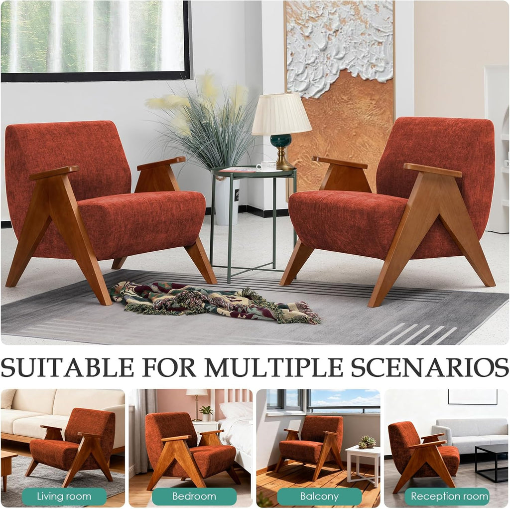 Home Accent Chair Mid Century Modern Accent Chair with Wood Frame, Lounge Upholstered Armchair, Reading Chair, Sturdy Base,For Living Room, Bedroom,Office,Comfy Guest Waiting Room Chairs,Orange