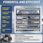 iLIVING 18" Wall Mounted Shutter Exhaust Fan, Automatic Shutter, with Thermostat and Variable Speed controller, 0.85A, 1736 CFM, 2600 SQF Coverage Area Silver (ILG8SF18V-ST)