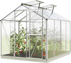Greenhouse Jasmin 4 Aluminum Frame - 6.3 x 8.4 ft Approx. 6 mm Polycarbonate Panels - Bonus Base Frame and Automatic Vent Opener
