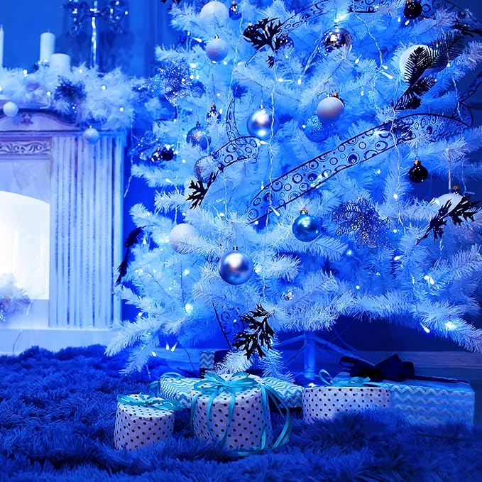 JMEXSUSS 163 FT 500 LED Blue Christmas Lights Outdoor, Waterproof Blue String Light Plug in, 8 Modes Clear Wire Christmas String Lights for Tree Yard Patio House Party Decorations