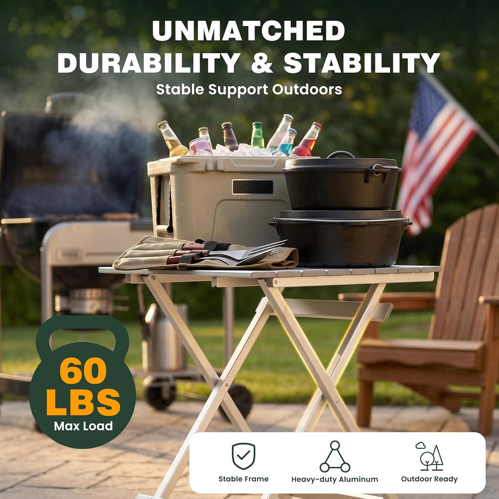 SUNNYFEEL Folding Camping Table - Lightweight Aluminum Portable Picnic Table for Cooking, Beach, Hiking, Travel, Fishing, BBQ, Indoor Outdoor Small Foldable Camp Tables