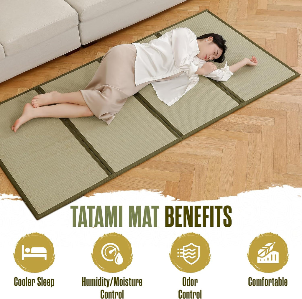 Tatami Mat, Tatami Mattress, Japanese Sleeping Mat, Traditional, 80x40 | Houseables Japanese Floor Mattress, Twin XL, Bamboo Sleeping Rug, Kotatsu Floor Bed, Futon, Goza, Rush Grass, Folding