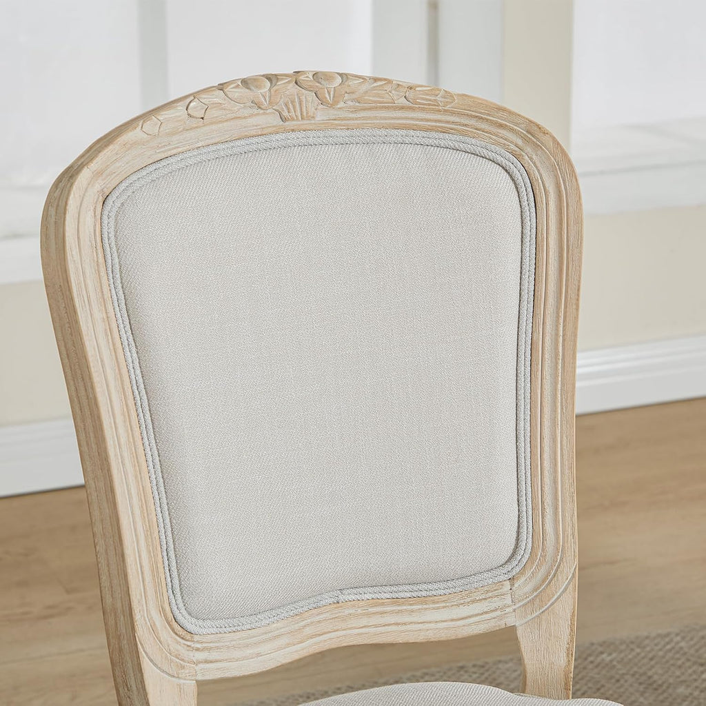 Kmax French Dining Chairs Set of 4, Farbric Upholstered Dining Chairs with Elegant Curved Legs High Back Armless Kitchen Chairs Side Chairs for Dining Room Restaurant - Linen, Beige/Brushed Legs