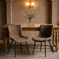 Modern Dining Chairs Set of 2, Upholstered Suede Dining Chairs with Curved Back & Thick Cushion Seat, Mid Century Armless Kitchen & Dining Room Chairs with Black Metal Legs, Brown