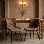 Modern Dining Chairs Set of 2, Upholstered Suede Dining Chairs with Curved Back & Thick Cushion Seat, Mid Century Armless Kitchen & Dining Room Chairs with Black Metal Legs, Brown