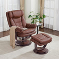 MCombo Oversized Swivel Recliner Chair with Ottoman, Adjustable Backrest, 360° Wood Base, High Seat, Faux Leather Lounge Chair for Tall Users in Living Room Office 4651 (Brown)