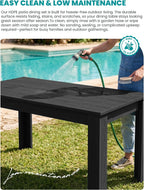 SERWALL HDPE Dining Set for 6: 1 Umbrella Hole Table, 4 Armless + 2 Armchairs. Includes 6 Plastic Woven Placemats – Heat-Resistant, Non-Slip & Easy to Clean. for Patio, Garden, Backyard. Black