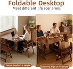 Small Folding Dining Table - 51" Fully Assembled Drop Leaf Table 4-6 Seater with Storage and Lockable Wheels, Space-Saving for Kitchen or Dining Room (Walnut)