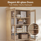 71" Tall Farmhouse Kitchen Pantry Cabinet, Brown Wood Hutch with Glass Doors, 3 Drawers & Adjustable Shelves, Large Storage Cabinet for Dining Room & Living Room, Set of 3