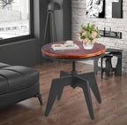 Topower Industrial Retro Round Table End Table Antique Height Ajustable Black Cast Iron Base Bar Table Farmhouse Wood Desktop End Table
