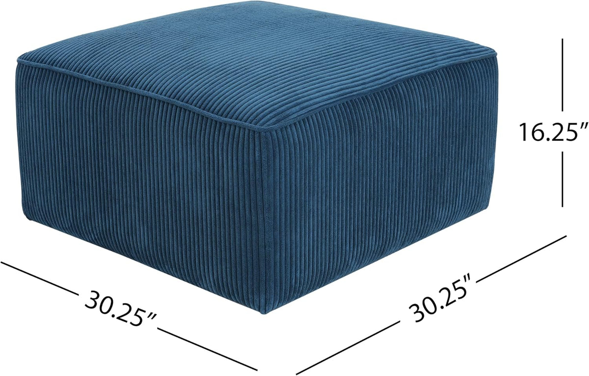 Christopher Knight Home Isa Corduroy Ottoman Footstool, Square Pouf Poufee Footrest Ottoman Large Seat, Modern Side Table for Living Room Bedroom Home Decor, Navy Blue, 30"