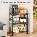 SWTYMIKI Rolling Kitchen Microwave Cart - 3 Tier Microwave Table Stand with Storage Basket and Hooks, Kitchen Utility Cart on Wheels, Coffee Cart Shelf Rack Organizer for Living Room Office, Balcony