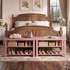 SMIBUY Bamboo Shoe Rack Bench, 3-Tier Shoe Organizer Storage Shelf for Entryway Hallway Bathroom Living Room (Pink)