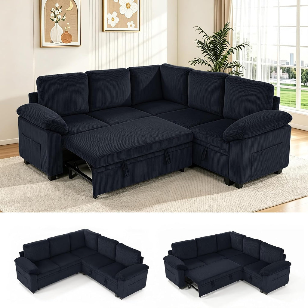 86″ Sectional Sleeper Sofa with Pull Out Bed, Modular Sectional Couch with Storage
