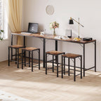 Homeiju Bar Table and Chairs Set, Dining Table with 2 Stools | Space-Saving Pub Table and Chairs, Perfect for Kitchen, Breakfast Nook, Living Room & Small Spaces (Rustic Brown)