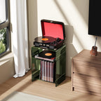 Acrylic Record Player Table with Storage Shelf, Clear Side Table Nightstand (Green, Medium)