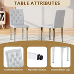 Modern Dining Chairs Set of 6, Button Tufted Upholstered Parsons Chairs with Silver Metal Legs, Grey PU Leather Kitchen Chair for Dining Room, Kitchen, Restaurant