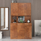LUMISOL Pantry Sideboard, Solid Wood Kitchen Pantry Storage Cabinet, 70.87” Tall Sideboard with 6 Doors, 1 Open Shelves and 1 Drawers for Living Room, Kitchen, Dining Room, Brown
