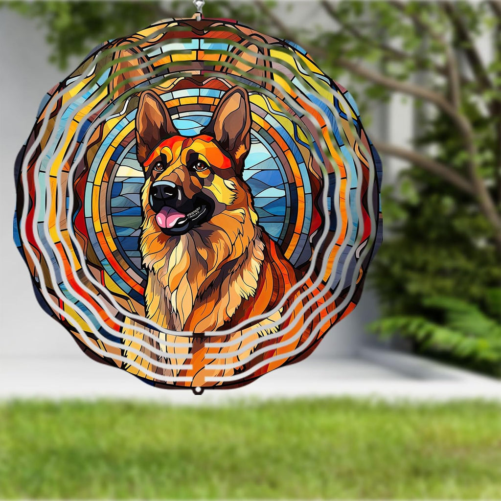 German Shepherd Dog Wind Spinners Outdoor Dog Memorial Gifts, 3D Metal Kinetic Hanging Garden Wind Spinner, Spinner Decor, Wind Sculptures for Outdoor & Indoor, Window, Yard Decor (German Shepherd 1)
