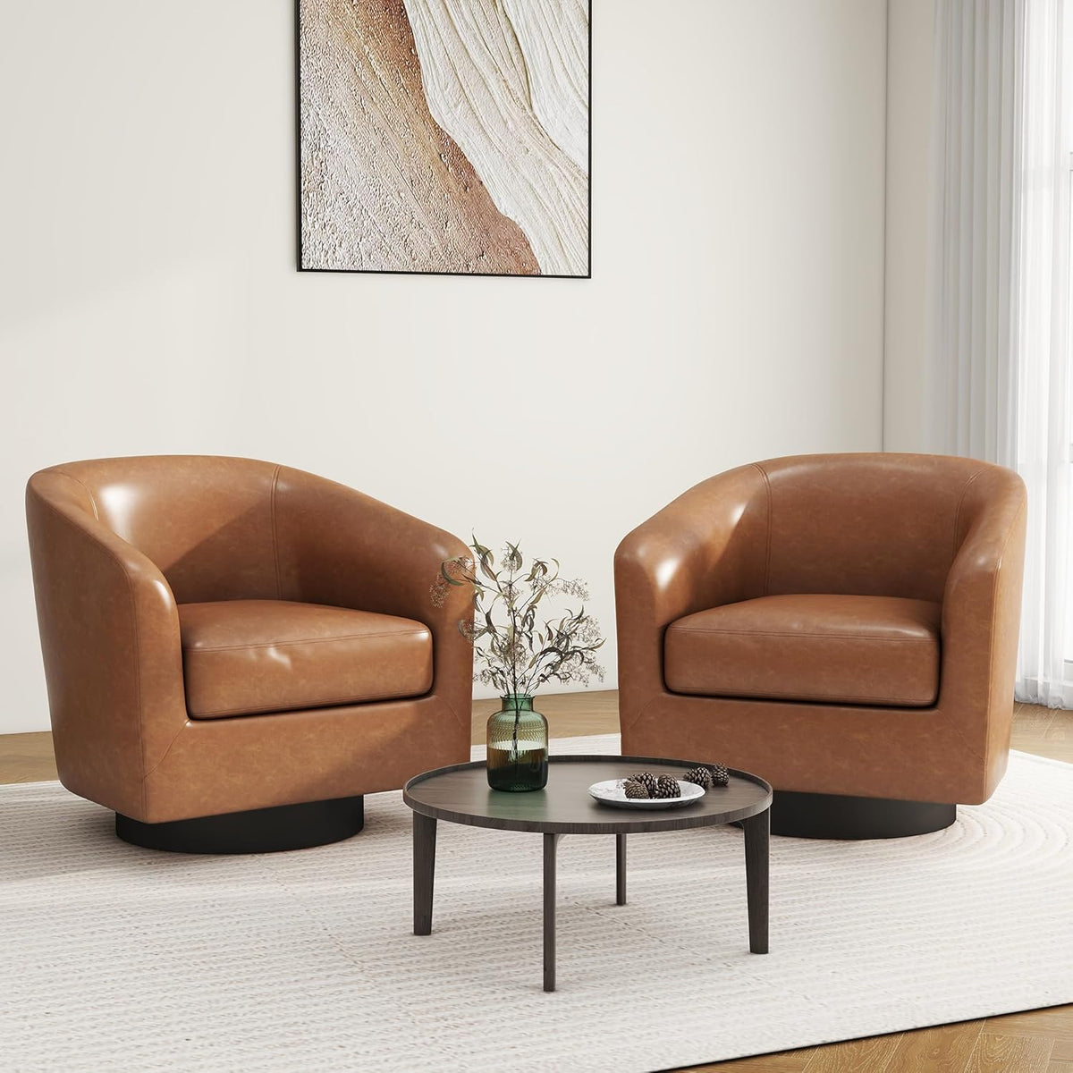 Swivel Barrel Accent Chair, Modern Round Chenille Fabric Arm Chair for Living Room, Bedroom, Comfy Club Reading Chairs for Adults