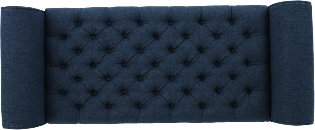 ‎GDF Studio Keiko Fabric Armed Storage Bench, Dark Blue, Dimensions: 19.75”D x 50.00”W x 20.5”H