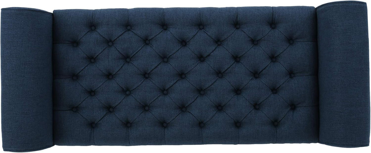 ‎GDF Studio Keiko Fabric Armed Storage Bench, Dark Blue, Dimensions: 19.75”D x 50.00”W x 20.5”H