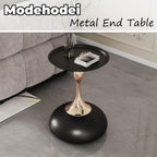Round Side Table, Small Black End Table with Metal Pedestal, Modern Martini Table for Small Space Living Room, Bedroom, Easy Assembly 15" x 21.6" Drink Table