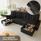 Ucloveria Sectional Sleeper Sofa Bed, 112" U-Shaped Sectional Couches for Living Room with Pull Out Bed, Oversize Couch Bed with Dual Reversible Storage Chaise | USB Charging | Side Pockets, Black