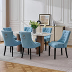 adochr Dining Chairs Set of 4, Upholstered Fabric Dining Room Chairs with Nailhead High Back & Ring Pull & Wooden Legs, Mid-Century Modern Kitchen Chairs for Restaurant, Living Room, Light Blue