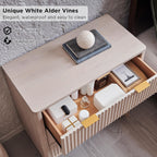 T4TREAM 32" Large Fluted Nightstand with 3 Drawers, White Alder | Oversized, Mid Century Modern, Curved Profile, Metal Handles, Smooth Slides, Spacious Drawers, for Bedroom, Living Room