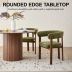 47" Round Dining Table Set for 4, Walnut Wood Grain Tabletop with 4 Green Chenille Upholstered Armchairs, Thick Cushions and Sturdy Metal Frames