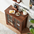 Joaxswe Large Sideboard Buffet Cabinet with Storage, 32" Farmhouse Brown Kitchen Coffee Wine Bar Cabinet with 2 Glass Doors, Wood Mid Century Modern Side Board Table for Dining Room, Living Room