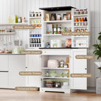 Vongrasig Kitchen Pantry Storage Cabinet with Barn Doors, Drawer and Adjustable Shelves, 6-Tier Tall Rustic Wood Cupboard Locker for Kitchen, Dining Room, Living Room, Bathroom, (White)