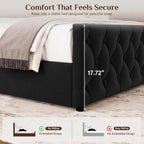 King Size Bed Frame with 53.15" High Crown Headboard, Black