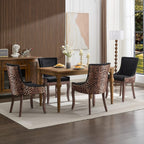 LKTART Upholstered Dining Chairs Set of 2, Solid Wood Kitchen Dining Room Chairs with Thicken Padded and Nailhead Trim for Home Kitchen Bedroom Black and Leopard