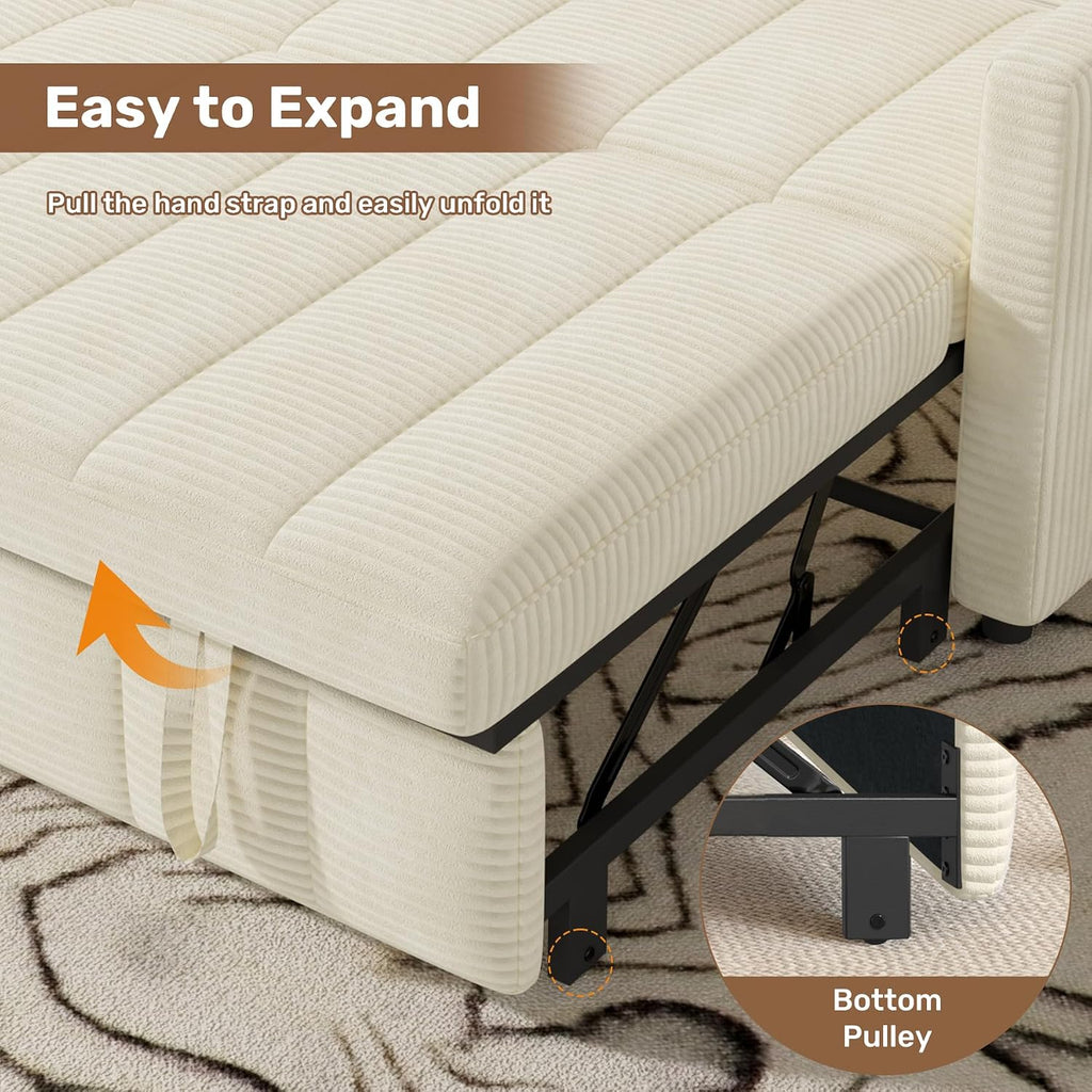 Nebuaegis Sleeper Sofa Bed,3-in-1 Convertible Pull Out Couch with Adjustable Backrest for Living Room,Loveseat Sofa Bed with Side Pockets,Easy Assembly,Beige,1 PCS