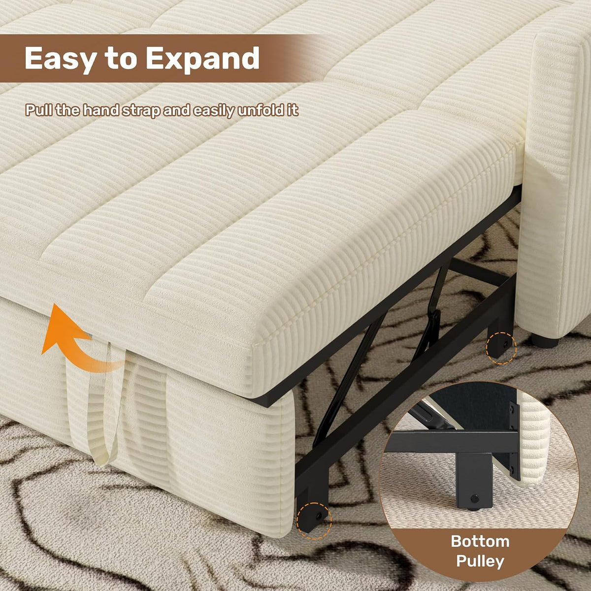 Nebuaegis Sleeper Sofa Bed,3-in-1 Convertible Pull Out Couch with Adjustable Backrest for Living Room,Loveseat Sofa Bed with Side Pockets,Easy Assembly,Beige,1 PCS