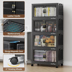 BROVIEW 180Qt Stackable Storage Bins with Lid, Extra Large Closet Organizer Collapsible Drawer Boxes with Wheels, Folding Plastic Cabinet Containers for Home Kitchen Room Organization, 3Pack Black