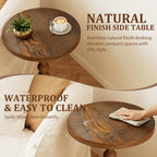 Round Side Table, Drink Table for Small Spaces, Modern Accent Nightstand with Rubberwood Leg for Living Room, Bedroom, Corners, and Office (Brown)