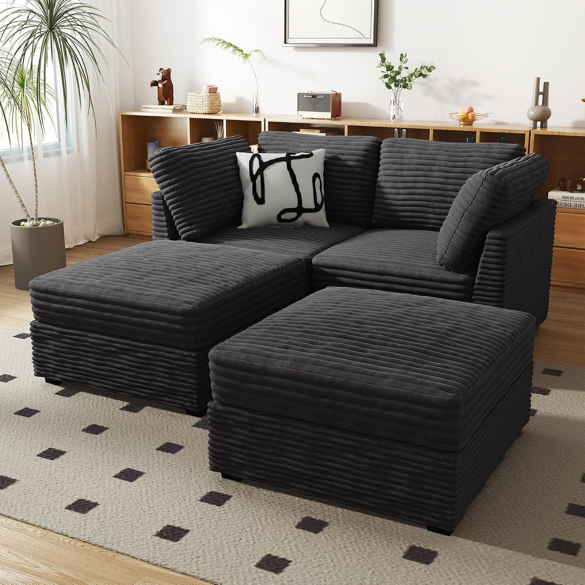HOOOWOOO Cloud Sectional Couch,Modular L Shaped Sofa for Living Room,65x65 Free Combination 4 Seaters Couches Chaise Set with Ottomans(Wide Wale Plush Corduroy Charcoal Gray)