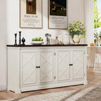 ONBRILL 63 Inches Buffet Cabinet with Storage, Large Sideboard Cabinet with 4 Barn Doors, Adjustable Shelves, Wood Coffee Bar Station for Kitchen, Living Room, Off White